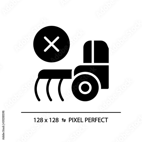 No till farming black glyph icon. Zero tillage. Cultivation technique. Seeding equipment. Direct drilling. Silhouette symbol on white space. Solid pictogram. Vector isolated illustration