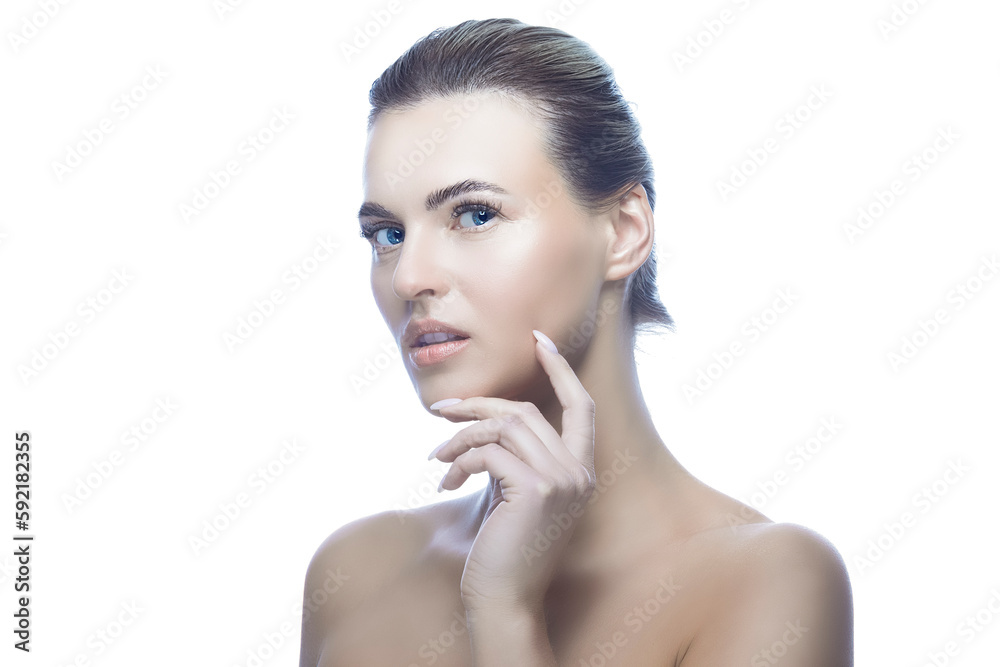 Closeup Beauty Portrait of Sensual Caucasian Winsome Woman with Fresh and Clean Skin for Facial Treatment,  Cosmetology, Beauty and Spa.