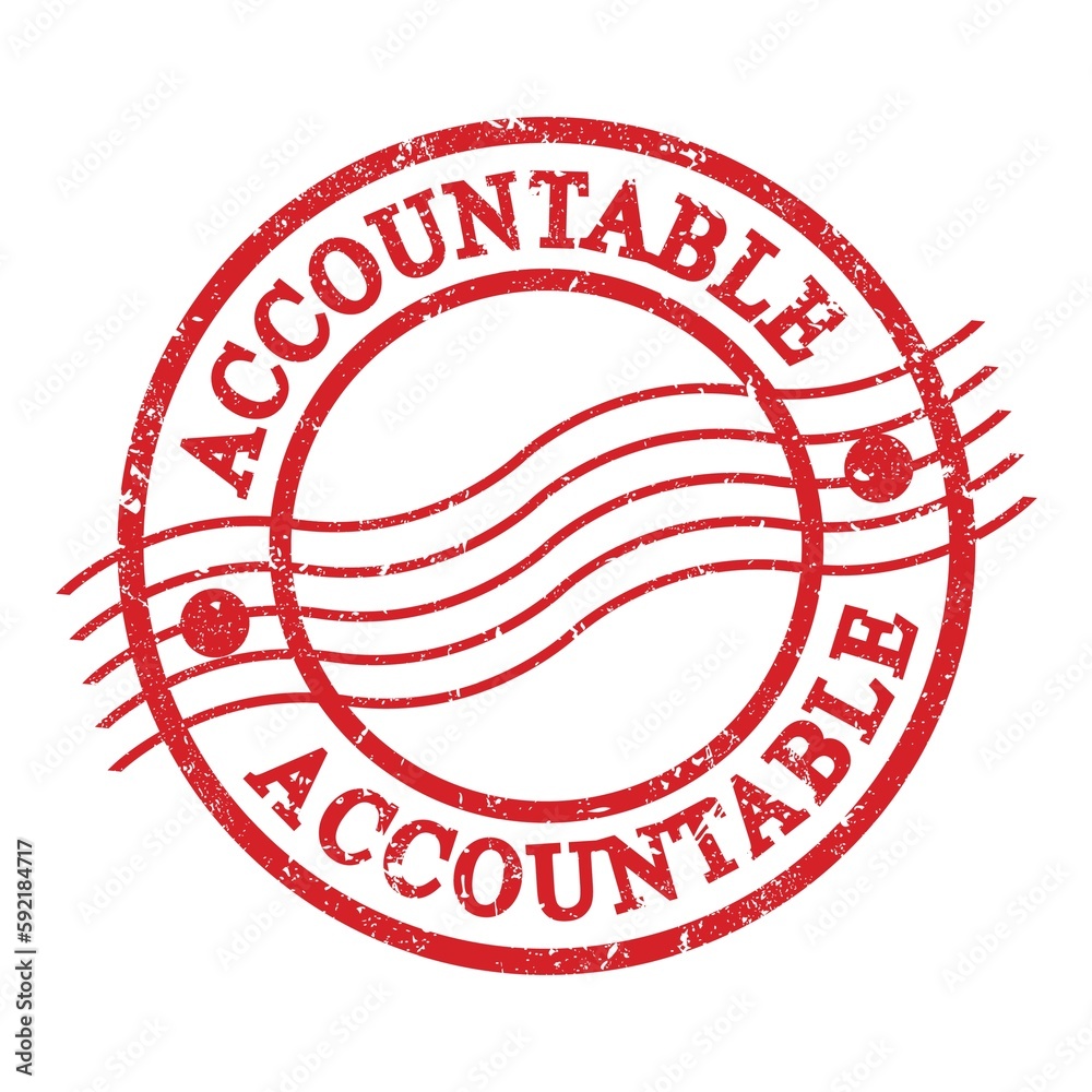 ACCOUNTABLE, text written on red postal stamp. ACCOUNTABLE, text written on red postal stamp.