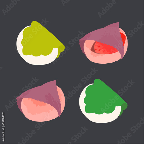 Kashiwa and sakura mochi. Japanese Food. Hand drawn watercolor vector illustration