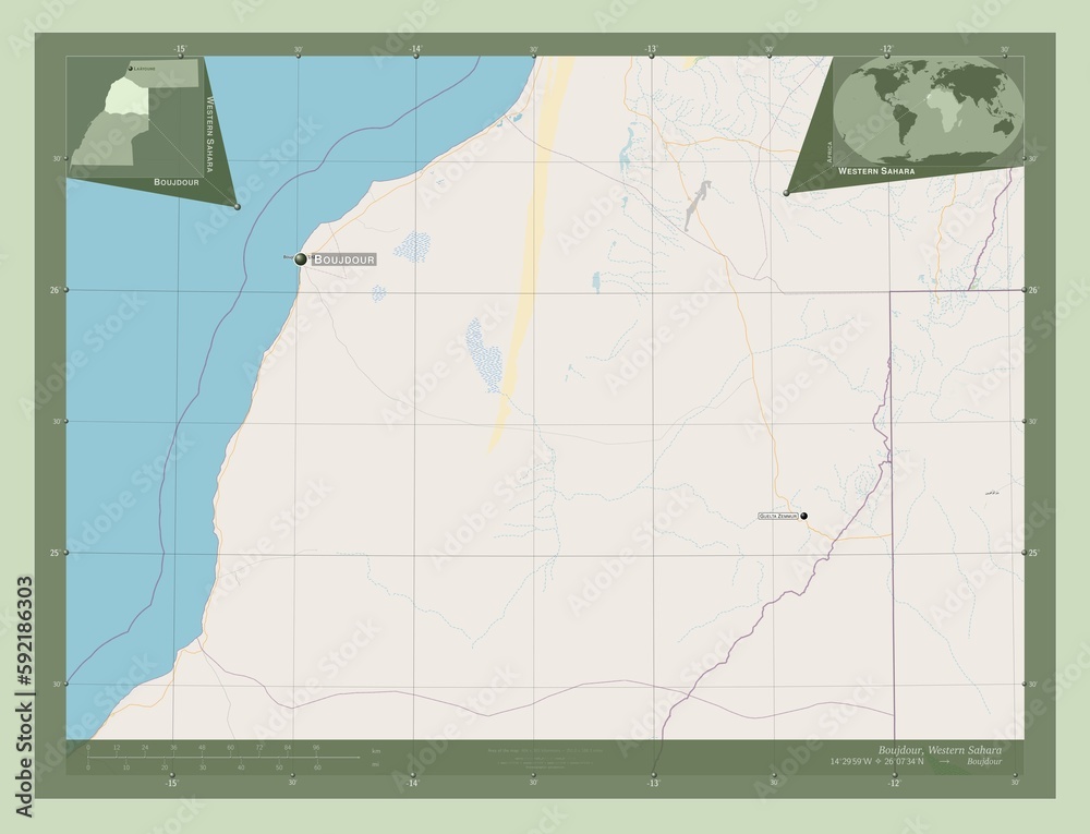 Boujdour, Western Sahara. OSM. Labelled points of cities