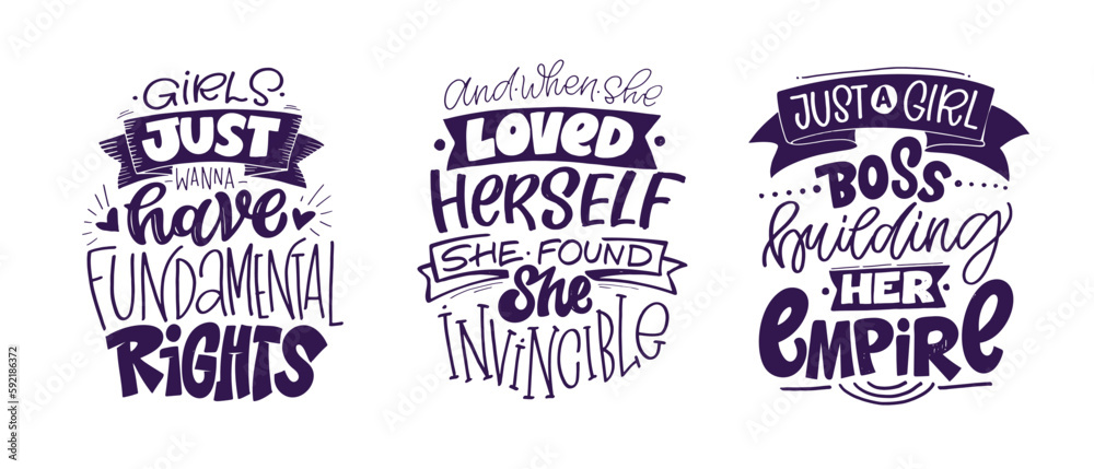 Funny hand dtawn doodle lettering about feminism and girl power. T-shirt design, postcard, mug print.