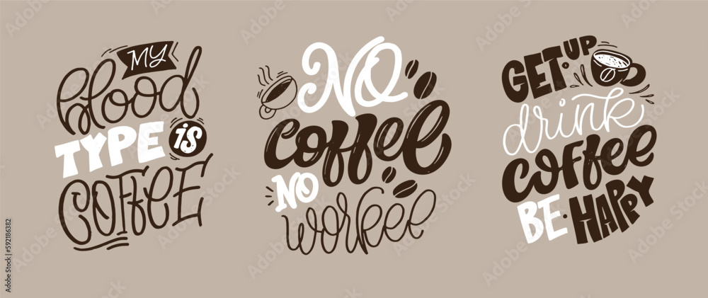 Funny hand drawn doodle lettering postcard set about coffee. Coffee is always a good idea.