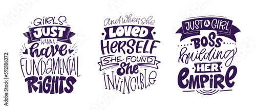 Funny hand dtawn doodle lettering about feminism and girl power. T-shirt design, postcard, mug print.