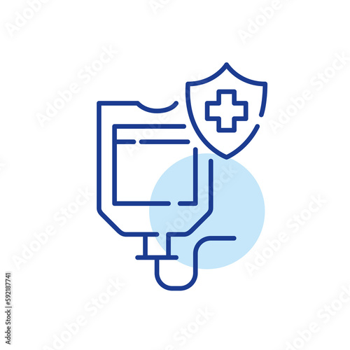 ICU procedures including IV drips medical coverage. Health insurance with inpatient care. Pixel perfect line icon