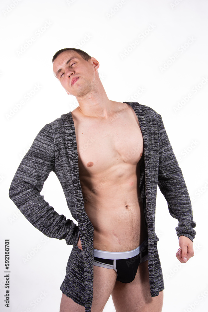 Fototapeta premium Sports and diet. Attractive man and healthy lifestyle. White background.