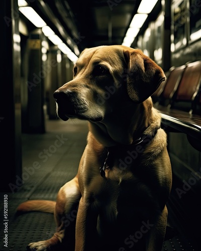 Cute Dog Waiting in Subway Station, Generative AI © PhilipSebastian