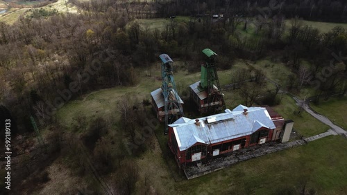 Shot of the towering structures of the Gabriela coal mine, now closed, near Karviná. photo