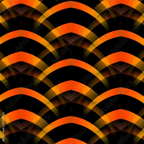 colourful repeating pattern in design of gold yellow orange on a black background