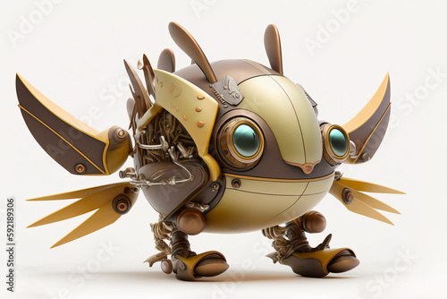 Cute robotic bird - Futuristic mechanical gold bird - Generative Ai