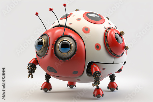 Cute ladybug  robot - futuristic mechanical insect - Generative Ai