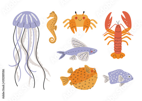 Hand drawn sea life set