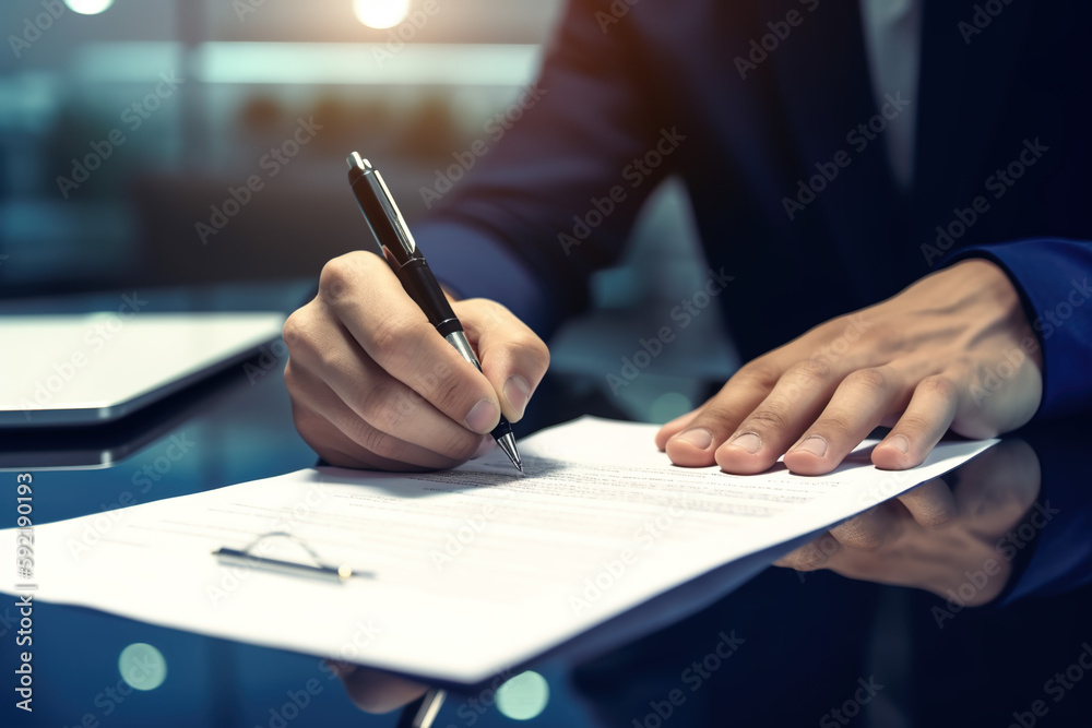 Man signing a contract. Businessman preparing documentation. Financial planning for retirement. Finance. Invest. Generate by ai Man signing a contract. Businessman preparing documentation. Financial planning for retirement. Finance. Invest. Generate by ai