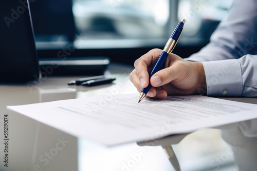Man signing a contract. Businessman preparing documentation. Financial planning for retirement. Finance. Invest. Generate by ai © MoniStock