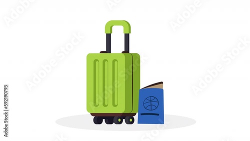 suitcase and passport travel equipment animation