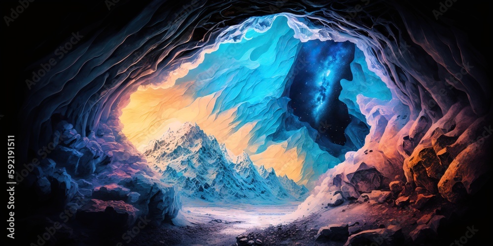 fantasy landscape, anime, glacier cave, ice, generative ai, generative, ai