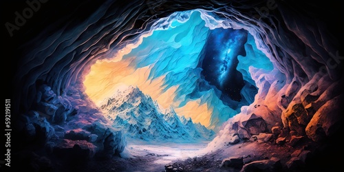 Wallpaper Mural fantasy landscape, anime, glacier cave, ice, generative ai, generative, ai Torontodigital.ca