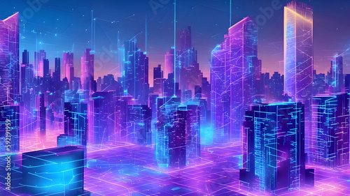 Neon modern city  digital city