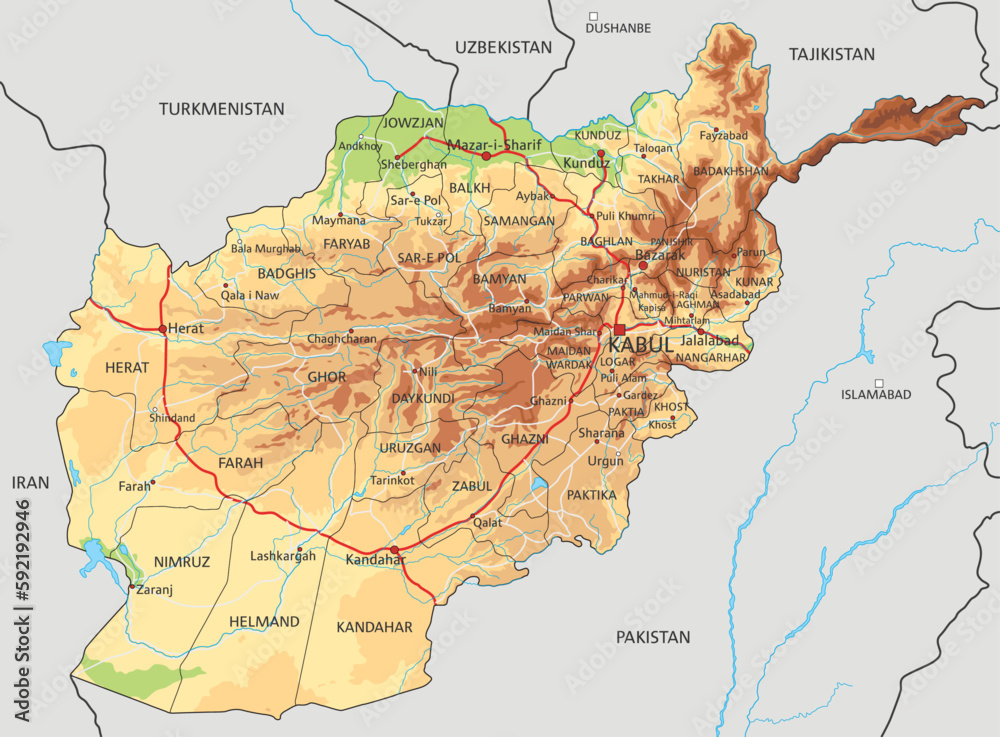 Highly Detailed Afghanistan Physical Map With Labeling Stock Vector Highly Detailed Afghanistan Physical Map With Labeling Stock Vector