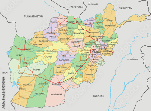 Afghanistan - Highly detailed editable political map with labeling.