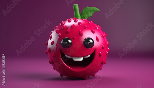 Smiling and happy red raspberry face, cartoon character, funny cute berry fruit