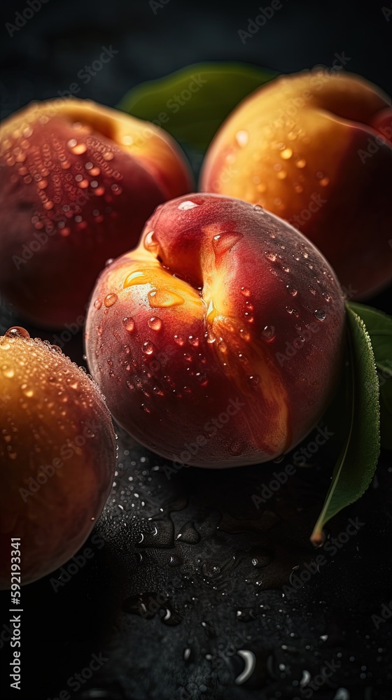 Fresh bunch of Peach seamless background, adorned with glistening droplets of water Fresh bunch of Peach seamless background, adorned with glistening droplets of water