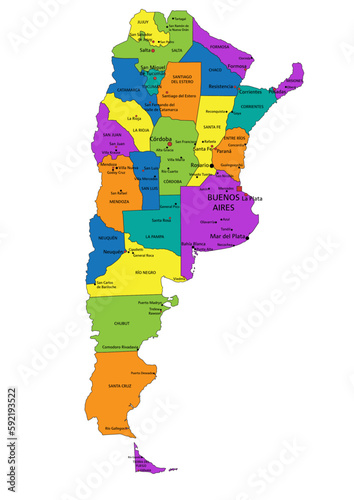 Colorful Argentina political map with clearly labeled, separated layers. Vector illustration.