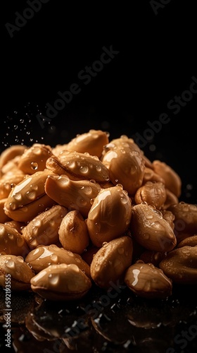 Fresh bunch of Peanuts seamless background, adorned with glistening droplets of water
