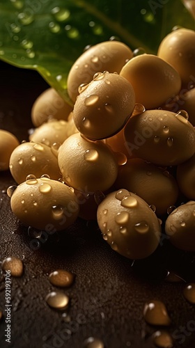 Fresh bunch of Soybeans seamless background, adorned with glistening droplets of water