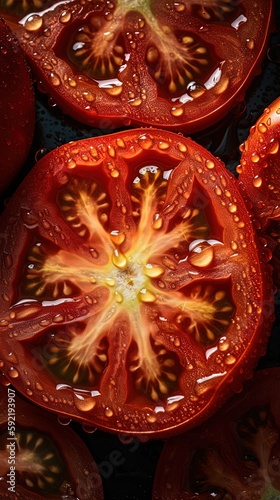 Fresh bunch of Tomato seamless background, adorned with glistening droplets of water