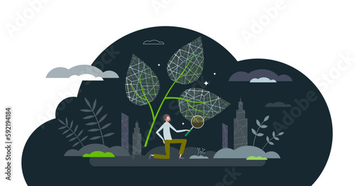Biomimicry or biomimetics as nature elements imitation tiny person concept, transparent background. Models, systems or materials usage from natural matter to human innovation illustration. photo
