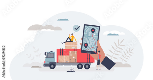 Reverse logistics as type of supply chain management tiny person concept, transparent background. Return package for recycling and company service for customer material reusage illustration.