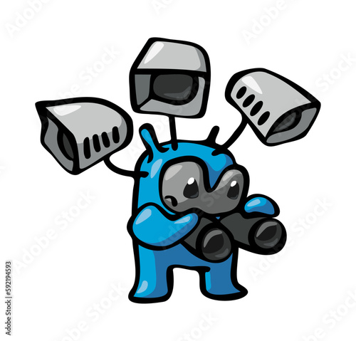Suspicious bot with security cameras and binoculars 