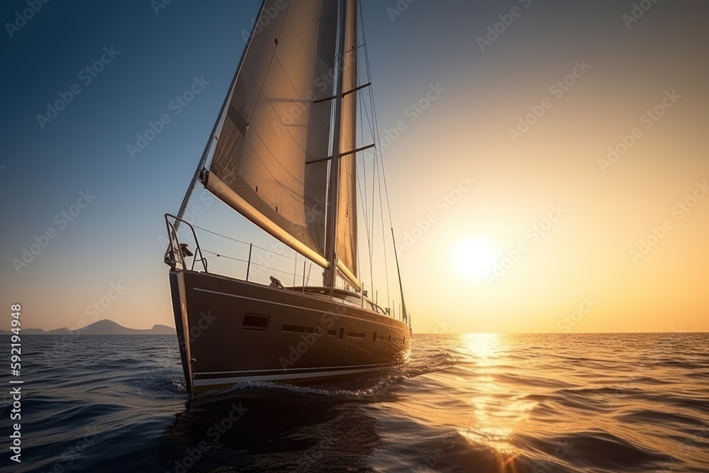 Sailing yacht in the sea at sunset. Luxury yacht in the sea. Generative AI