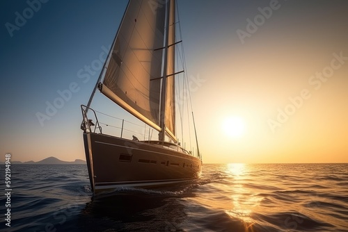 Sailing yacht in the sea at sunset. Luxury yacht in the sea. Generative AI