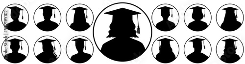 Avatar of graduate student, portraits of anonymous people, Set of silhouettes. Vector illustration