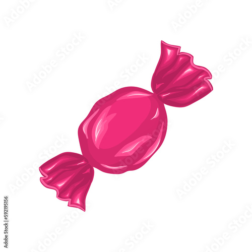 A vector illustration of a candy wrapped in pink foil or packaging. Vector illustration