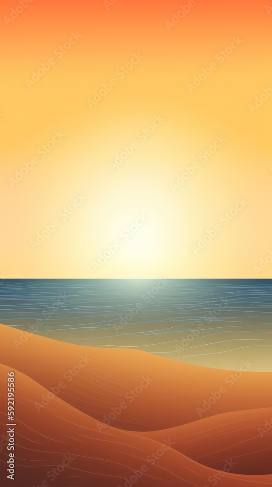 Background of sunset summer beach. 9:16 mobile phone wallpaper. Generative AI.
