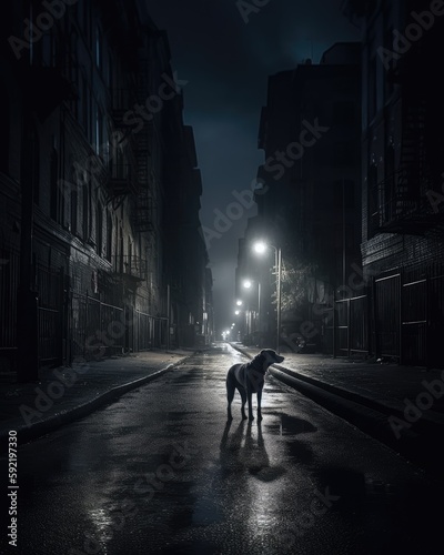 Wallpaper Mural Lonely dog walking through the city at night, Generative AI Torontodigital.ca
