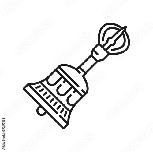 Buddhism religion icon of Tribu bell, Buddhist religious ritual vector symbol. Buddhism, Hinduism, Jainism and Tibetan Buddhist religious symbol of Tribu or Ghanta bell in Hinduistic temples photo