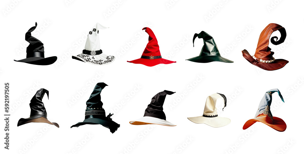 Witch hat set. Halloween party hats. Generative ai. Transparent png