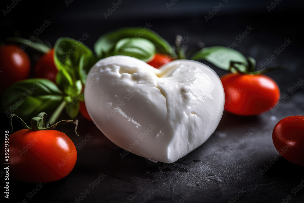 Mozzarella in form of a heart, generative ai Mozzarella in form of a heart, generative ai