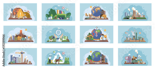 World Environment Day. Planet Earth in smoke, plastic, garbage. Global warming. Greenhouse effect of CO2. Environmental problem. Eco activist. Ecological catastrophy. Earth with reasons of destroying