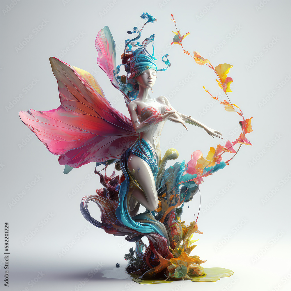 Fototapeta premium 3D Realistic Colorful Amorphic Fairy Statue Figure, Generative AI
