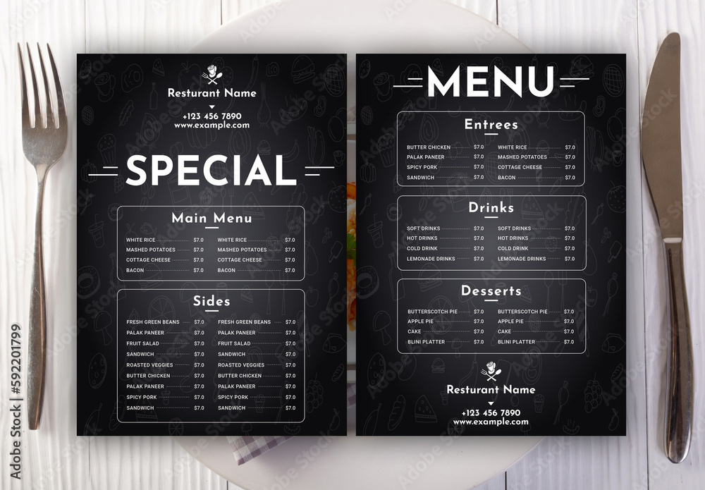Food Menu Black Theme Design Template Stock Template Adobe Stock Food Menu Black Theme Design Template Stock Template Adobe Stock
