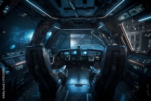 Futuristic spaceship cockpit, Generative AI