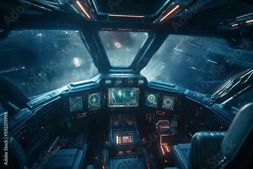 Futuristic spaceship cockpit, Generative AI © spreephoto
