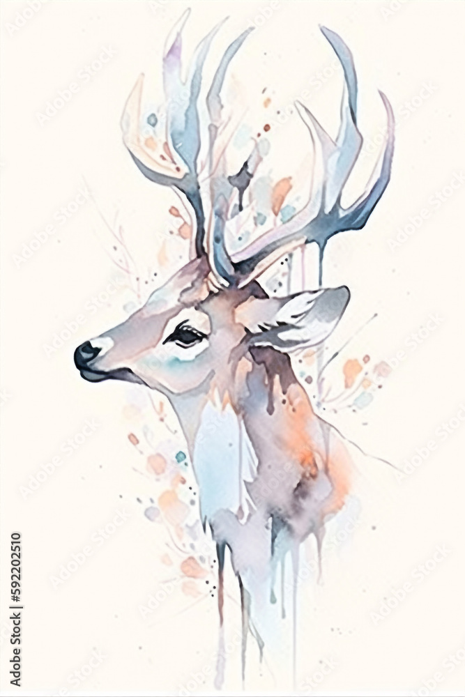 Watercolor Kudu On Only White Background Minimalist Color Splash And Dripping  Generative Ai Digital Illustration Part#130423