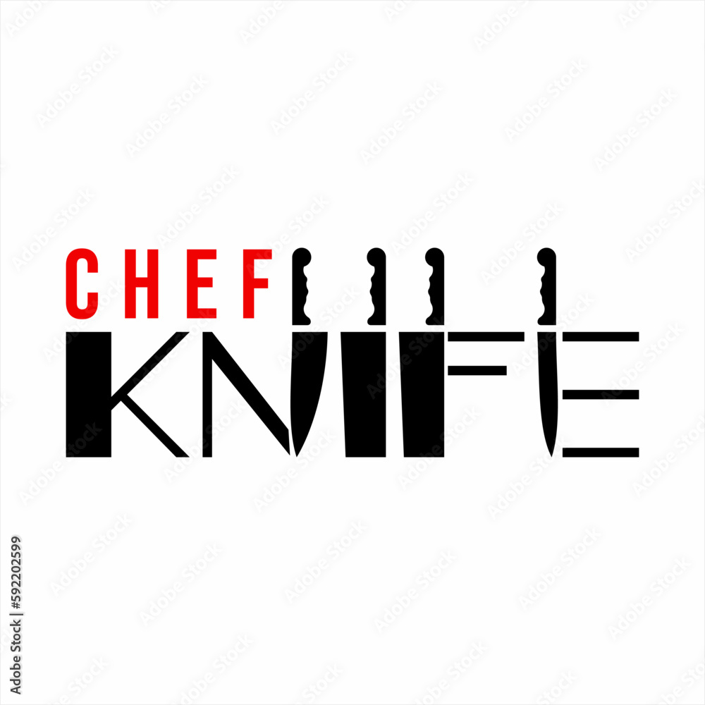 Chef Knife word design with illustration of a chef's knife on letters N
