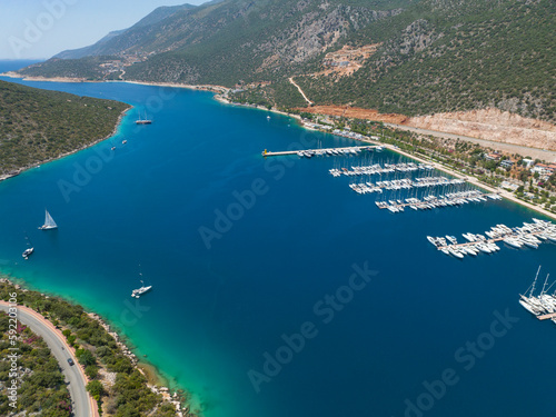 Summer Season in the Kas Beach and Marina Drone Photo, Kalkan Kas, Antalya Turkiye